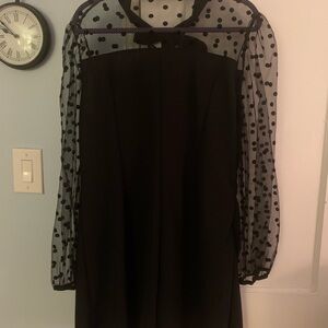 Shein Curve Black Dress Sheer Polka Dot Sleeves